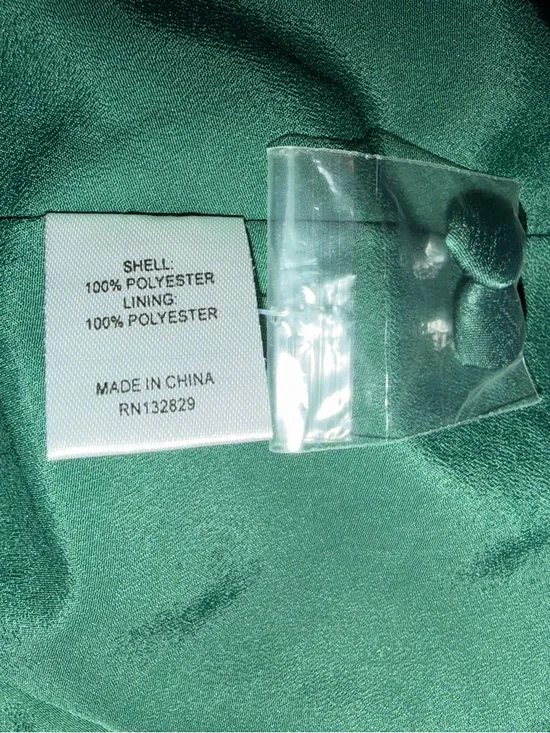 L'Academie Emerald Satin V-Neck Button Mini Dress - Picture 9 of 9